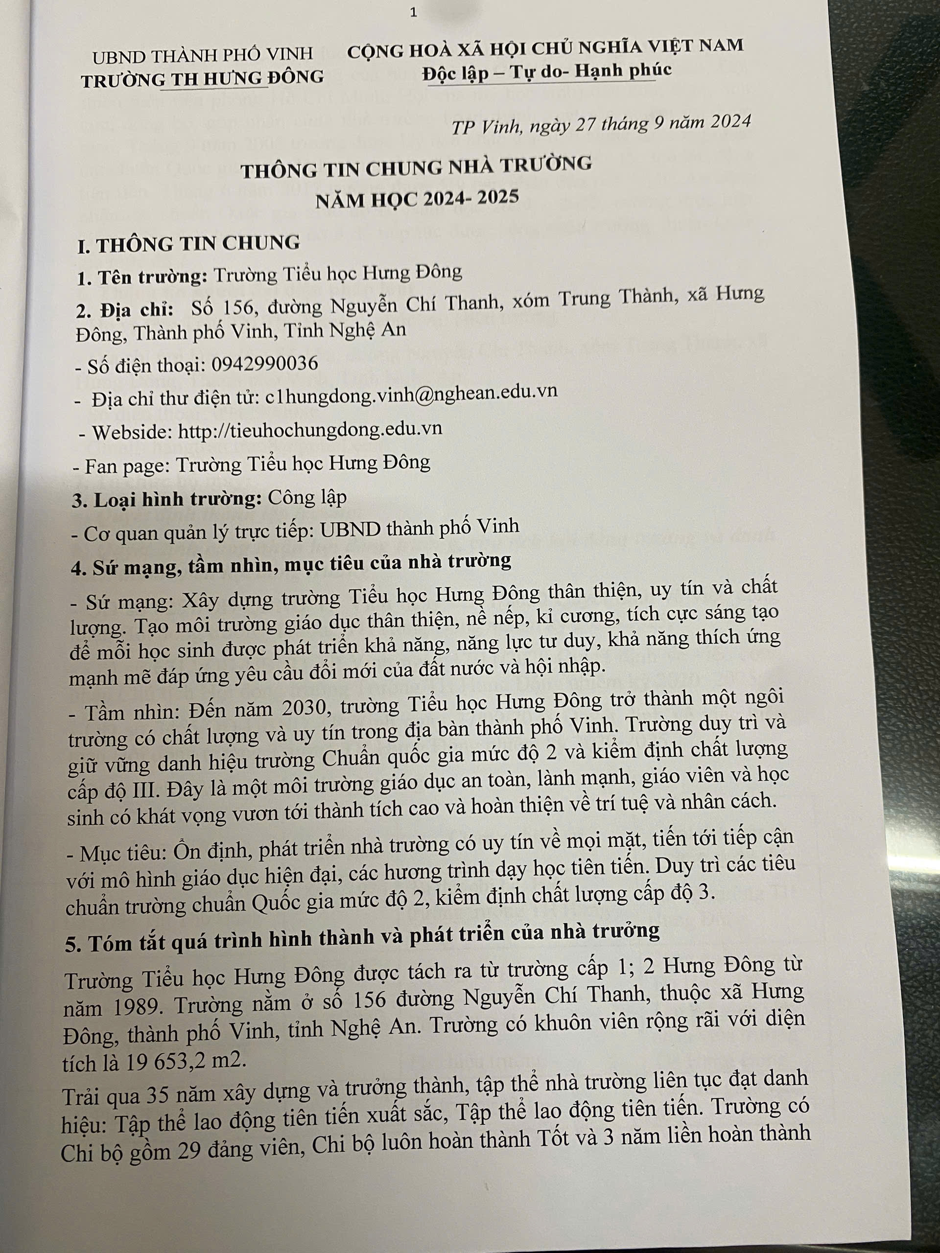KẾ HOẠCH THỰC HIỆN CÔNG KHAI TẠI TRƯỜNG TH HƯNG ĐÔNG 2024-2025